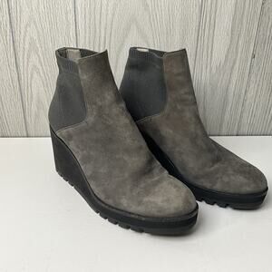Eileen Fisher Adele Graphite Suede Wedge Booties Ankle Boots Shoes Women’s 8